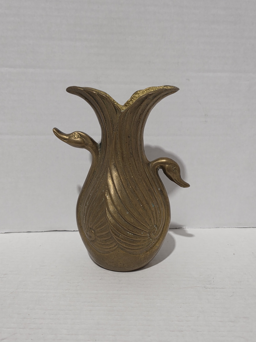Solid Brass Art Deco Sculpture Vase with A Double Swan Design and Unique Patina